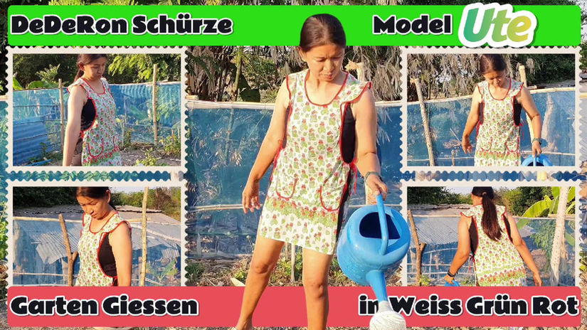 Garten Giessen mit Ute in Dederon Überwurf Schürze#060